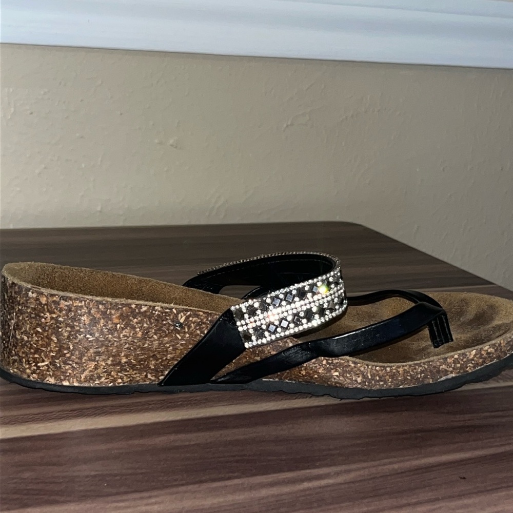 MILA PAOLI RHINESTONE LEATHER THONG SANDALS made in Italy - Picture 6 of 14